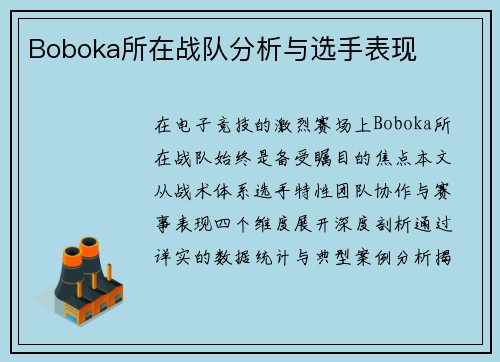 Boboka所在战队分析与选手表现